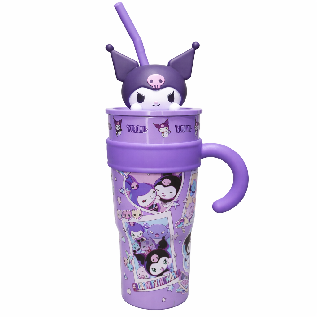 Kuromi 3D Character Insulated Tumbler with Straw &amp; Handle | 1200ML Large Capacity Leakproof Travel Mug | Double Wall Reusable Cup for Cold &amp; Hot Drinks (Purple)