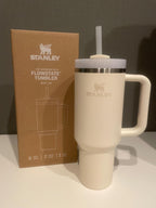 Stanley Tumbler with Handle and Straw, Stainless Steel Insulated Travel Cup(Beige)