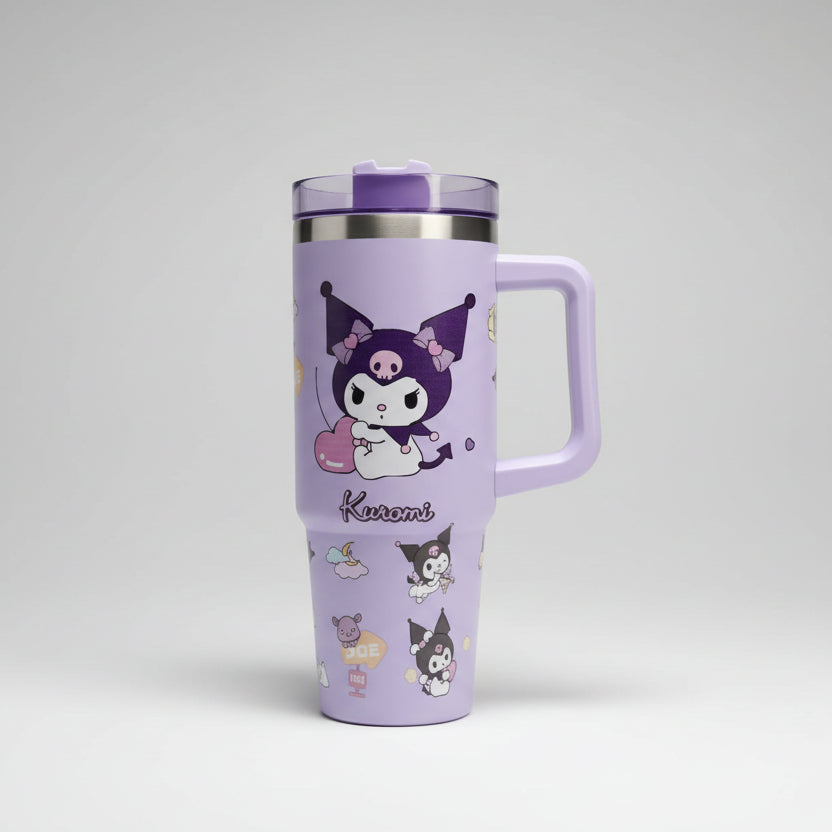 CloudCherry 1000ml Kuromi Tumbler with Straw and Handle, Cute Stainless Steel Insulated Travel Cup