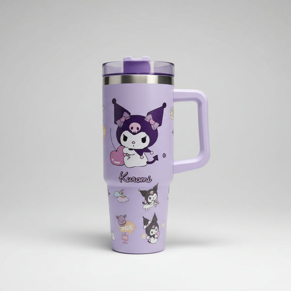 CloudCherry 1000ml Kuromi Tumbler with Straw and Handle, Cute Stainless Steel Insulated Travel Cup