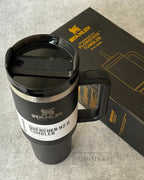 Stanley Tumbler with Handle and Straw, Stainless Steel Insulated Travel Cup (Black)