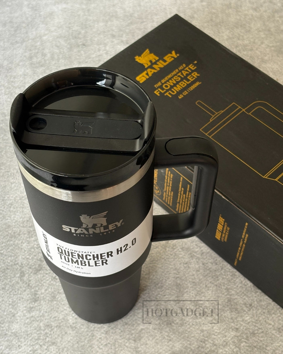 Stanley Tumbler with Handle and Straw, Stainless Steel Insulated Travel Cup (Black)