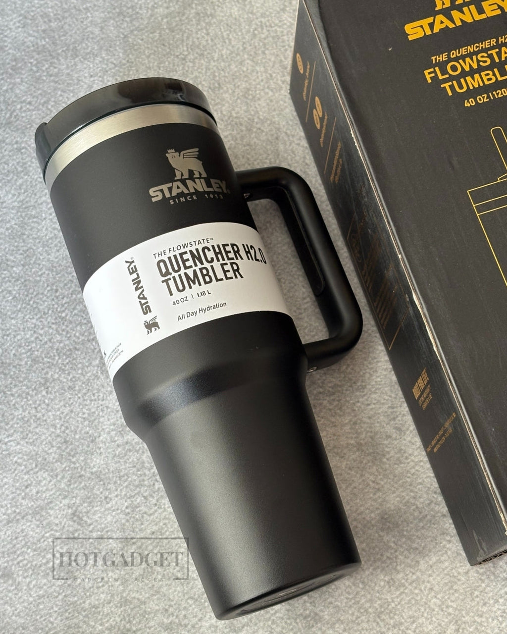 Stanley Tumbler with Handle and Straw, Stainless Steel Insulated Travel Cup (Black)
