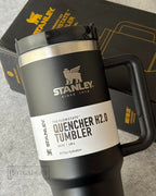 Stanley Tumbler with Handle and Straw, Stainless Steel Insulated Travel Cup (Black)