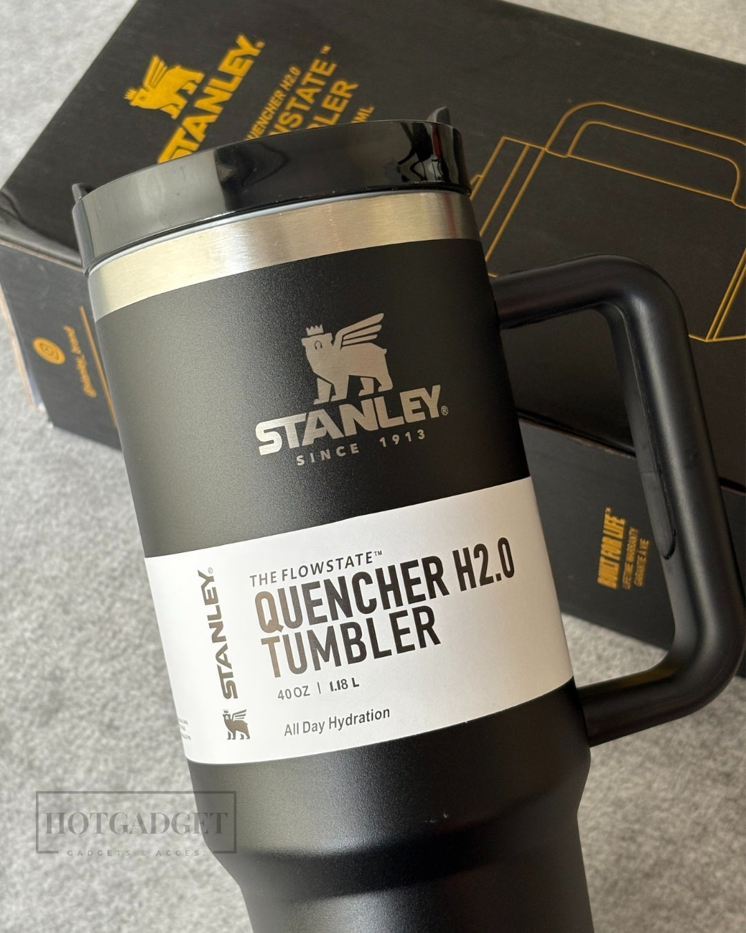 Stanley Tumbler with Handle and Straw, Stainless Steel Insulated Travel Cup (Black)