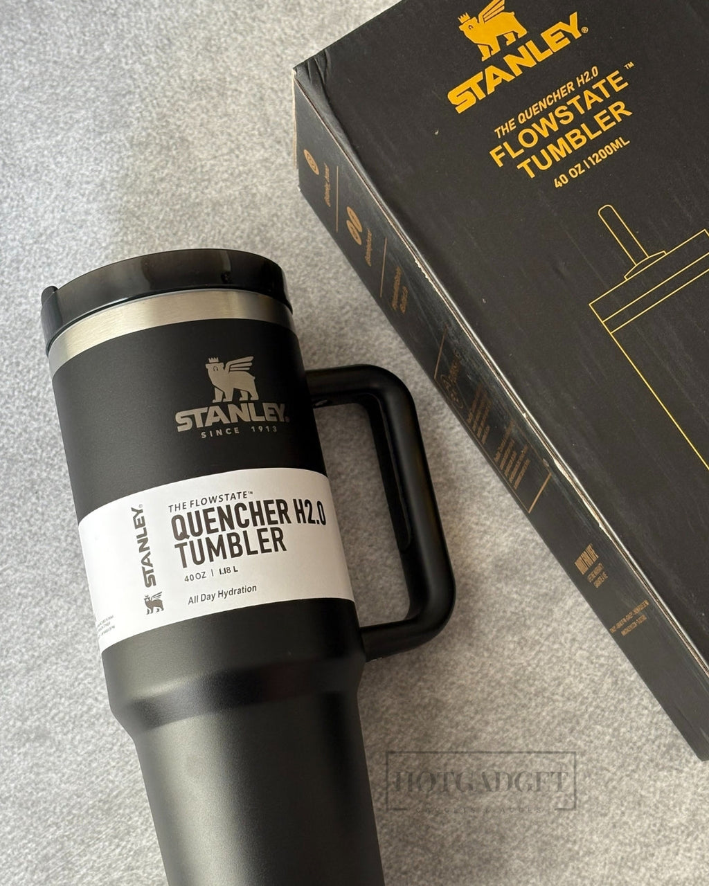 Stanley Tumbler with Handle and Straw, Stainless Steel Insulated Travel Cup (Black)
