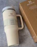 Stanley Tumbler with Handle and Straw, Stainless Steel Insulated Travel Cup(Beige)