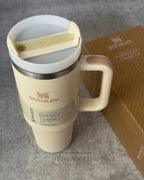 Stanley Tumbler with Handle and Straw, Stainless Steel Insulated Travel Cup(Beige)