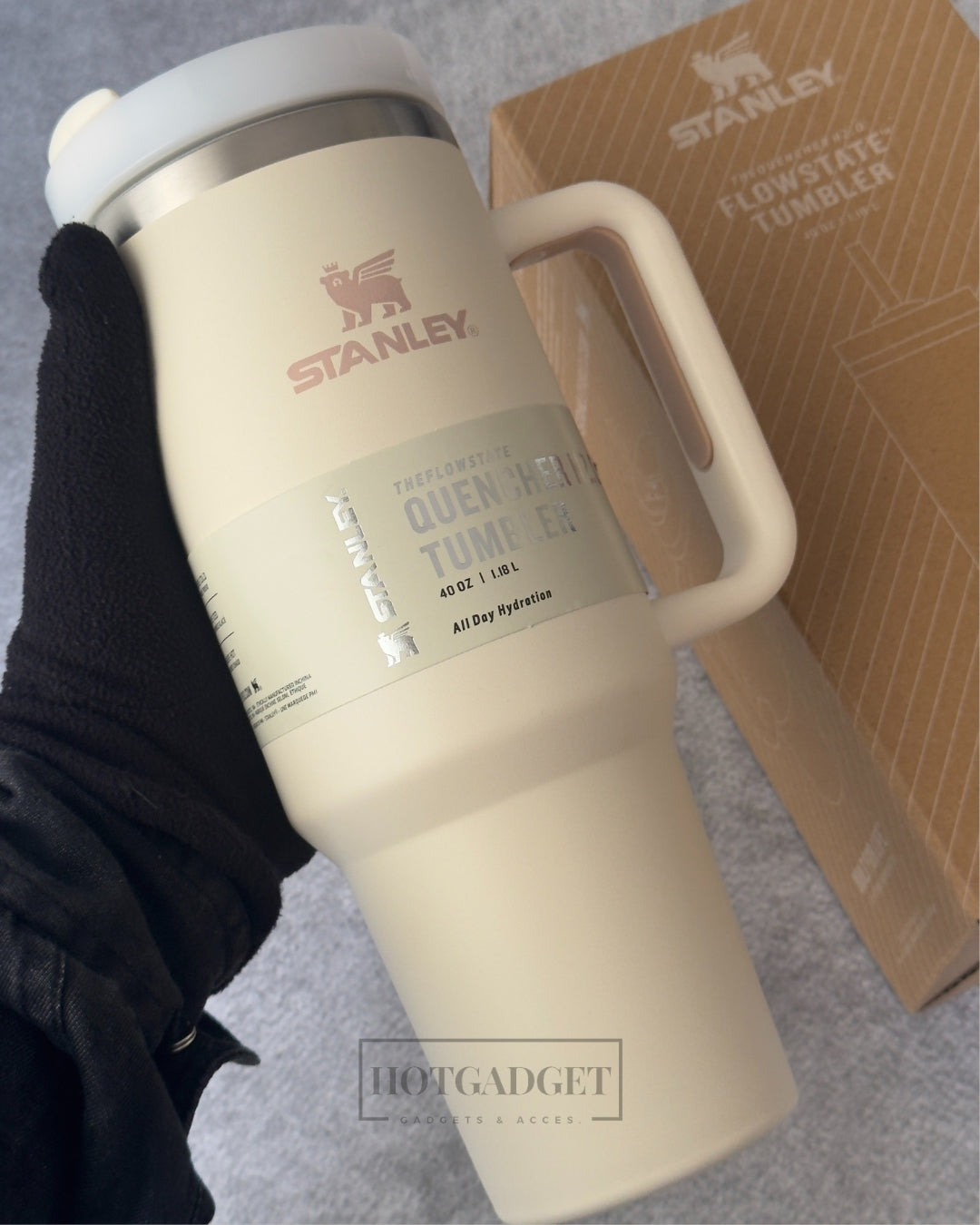Stanley Tumbler with Handle and Straw, Stainless Steel Insulated Travel Cup(Beige)