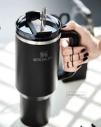Stanley Tumbler with Handle and Straw, Stainless Steel Insulated Travel Cup (Black)