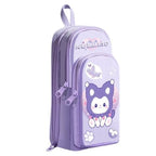Large Capacity 3-Layer Pencil Case – Cute Kitty, Panda & Astronaut Designs | Multi-Compartment Pencil Pouch | Stationery Organizer for School & College