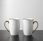 Ceramic Coffee Mug Set of 2 with Gift Box, White Tea Cups with Golden Handles for Home, Office & Gifting