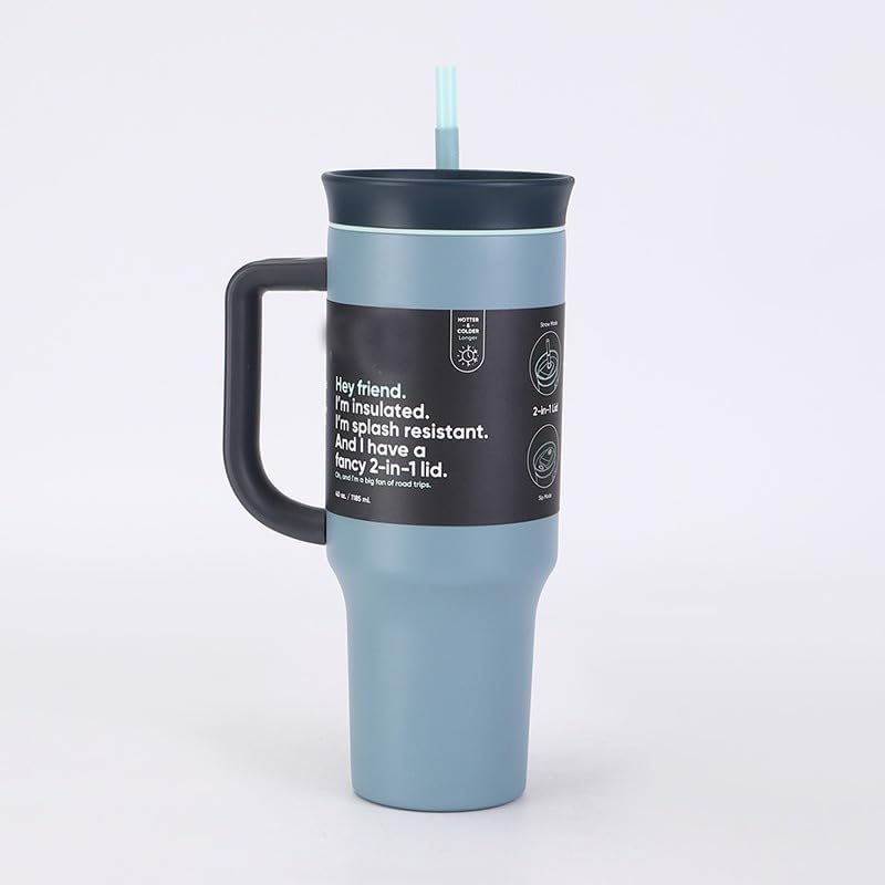 1200ml/40oz Stainless Steel Insulated Tumbler with Handle & Straw Vacuum Travel Mug with Leak-Resistant Dual Lid