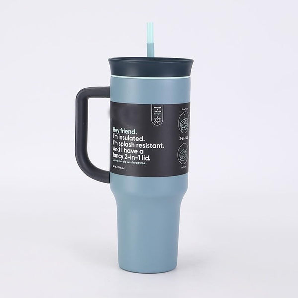 1200ml/40oz Stainless Steel Insulated Tumbler with Handle & Straw Vacuum Travel Mug with Leak-Resistant Dual Lid