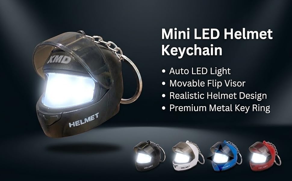 CloudCherry Mini Motorcycle Helmet Keychain with Auto Light & Sound Effect (Black)