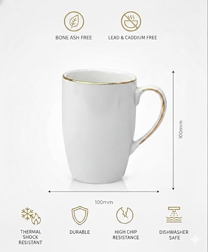 Ceramic Coffee Mug Set of 2 with Gift Box, White Tea Cups with Golden Handles for Home, Office & Gifting