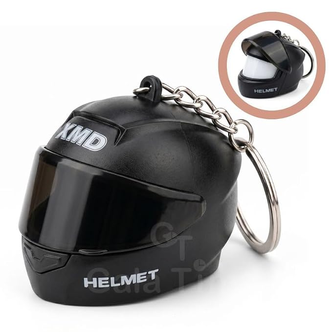 CloudCherry Mini Motorcycle Helmet Keychain with Auto Light & Sound Effect (Black)