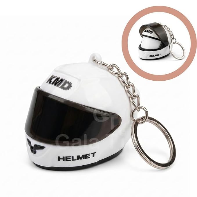 CloudCherry Mini Motorcycle Helmet Keychain with Auto Light & Sound Effect (White)