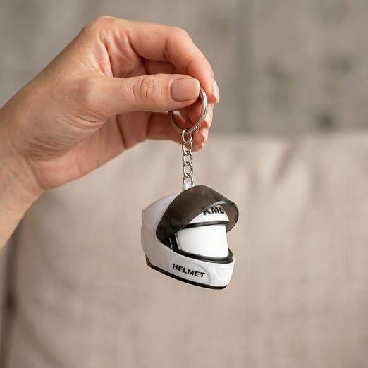 CloudCherry Mini Motorcycle Helmet Keychain with Auto Light & Sound Effect (White)