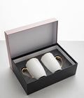 Ceramic Coffee Mug Set of 2 with Gift Box, White Tea Cups with Golden Handles for Home, Office & Gifting