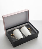 Ceramic Coffee Mug Set of 2 with Gift Box, White Tea Cups with Golden Handles for Home, Office & Gifting