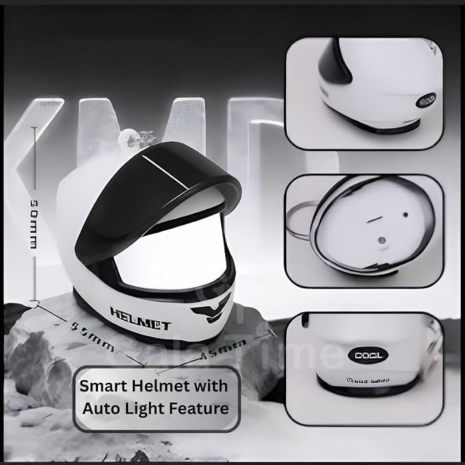 CloudCherry Mini Motorcycle Helmet Keychain with Auto Light & Sound Effect (White)