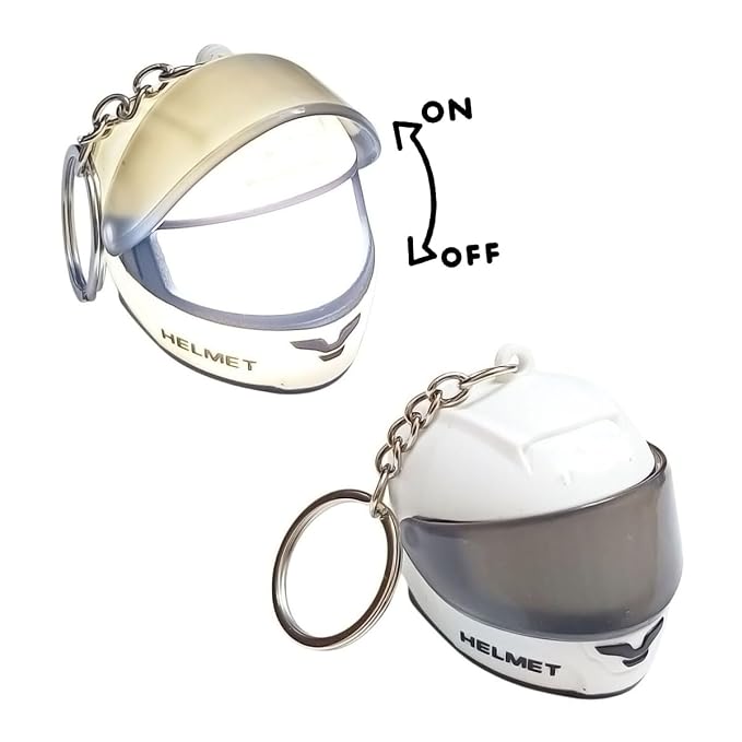 CloudCherry Mini Motorcycle Helmet Keychain with Auto Light & Sound Effect (White)
