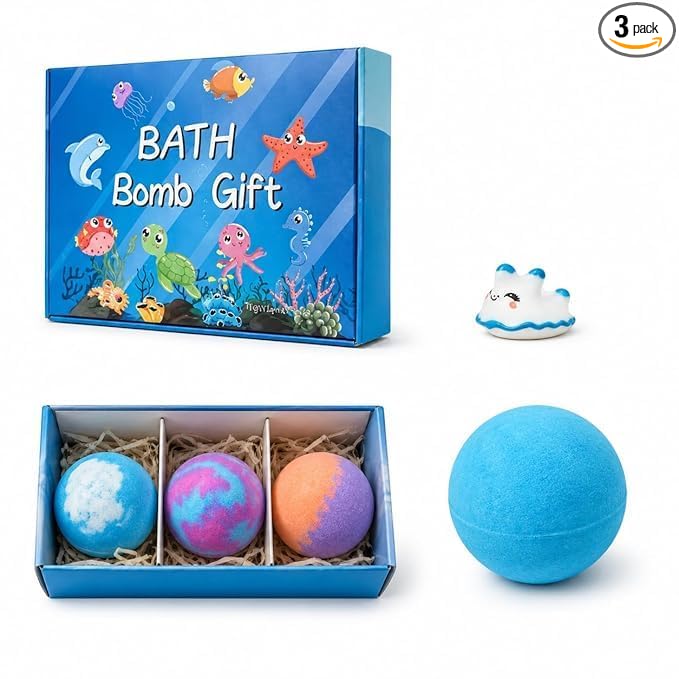 Bath Bomb Gift Set of 3 | Handmade Natural Bath Bombs with Epsom Salt, Almond Oil & Shea Butte