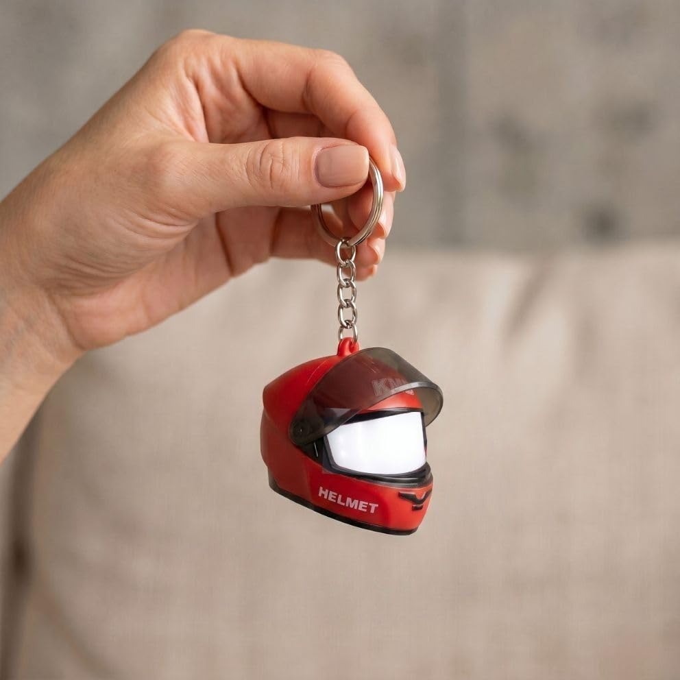 CloudCherry Mini Motorcycle Helmet Keychain with Auto Light & Sound Effect (Red)