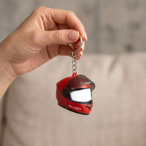 CloudCherry Mini Motorcycle Helmet Keychain with Auto Light & Sound Effect (Red)