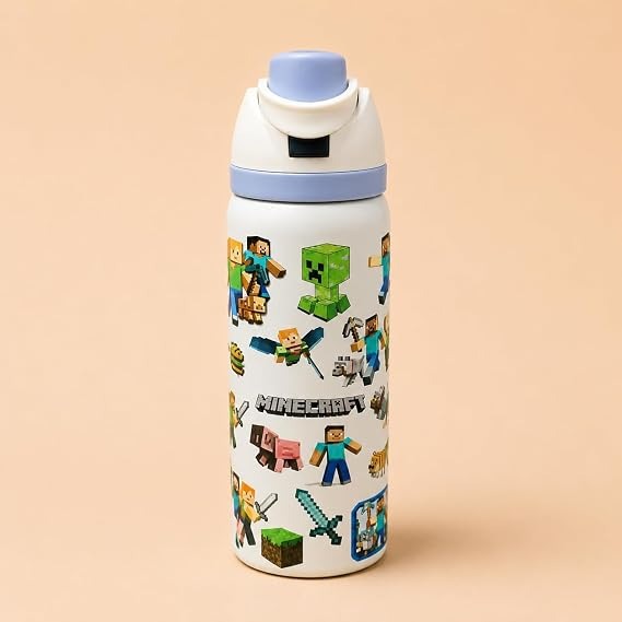 Roblox, Minecraft & Harry Potter Stainless Steel Insulated Water Bottle with Flip Straw Lid | Leakproof Double Wall Vacuum Flask | Kids School, Travel & Sports Bottle