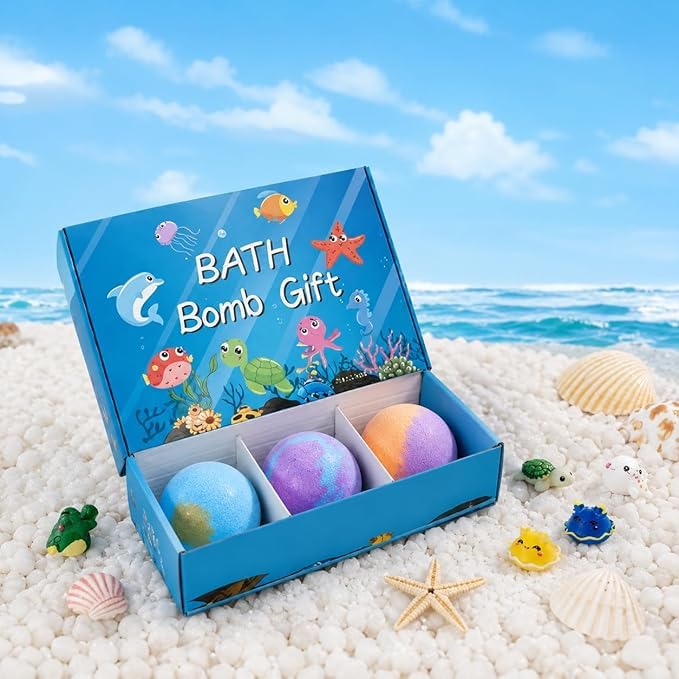 Bath Bomb Gift Set of 3 | Handmade Natural Bath Bombs with Epsom Salt, Almond Oil & Shea Butte
