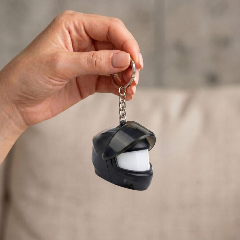 CloudCherry Mini Motorcycle Helmet Keychain with Auto Light & Sound Effect (Black)
