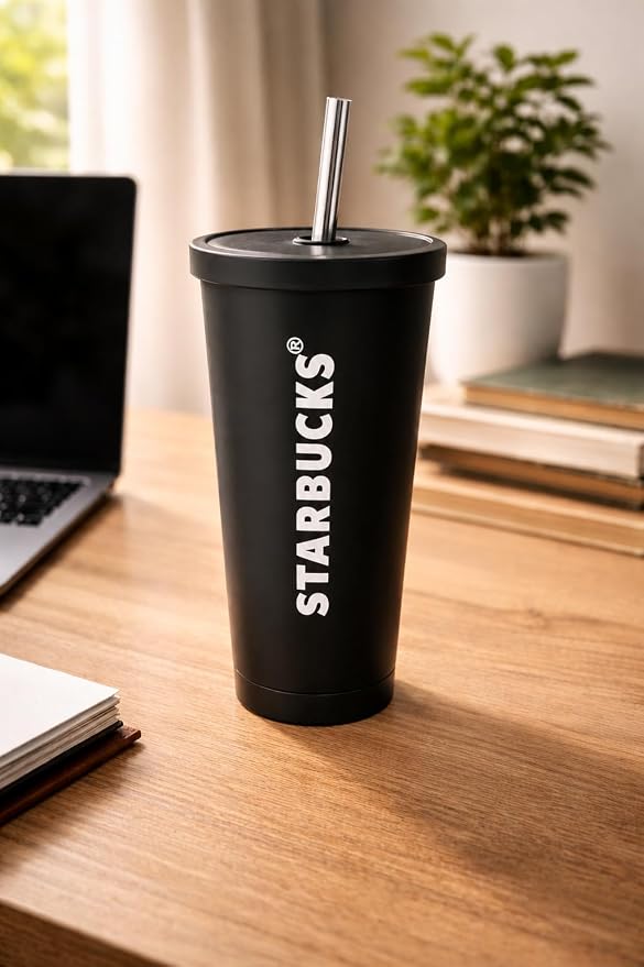 Starbucks Stainless Steel Insulated Tumbler with Straw &amp; Lid | Reusable Vacuum Travel Cup | Matte Black &amp; Metallic Gold Variants | Hot &amp; Cold Beverage Mug