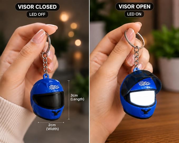 CloudCherry Mini Motorcycle Helmet Keychain with Auto Light & Sound Effect (Blue)