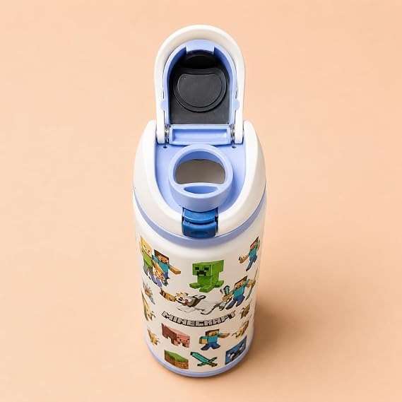 Roblox, Minecraft & Harry Potter Stainless Steel Insulated Water Bottle with Flip Straw Lid | Leakproof Double Wall Vacuum Flask | Kids School, Travel & Sports Bottle