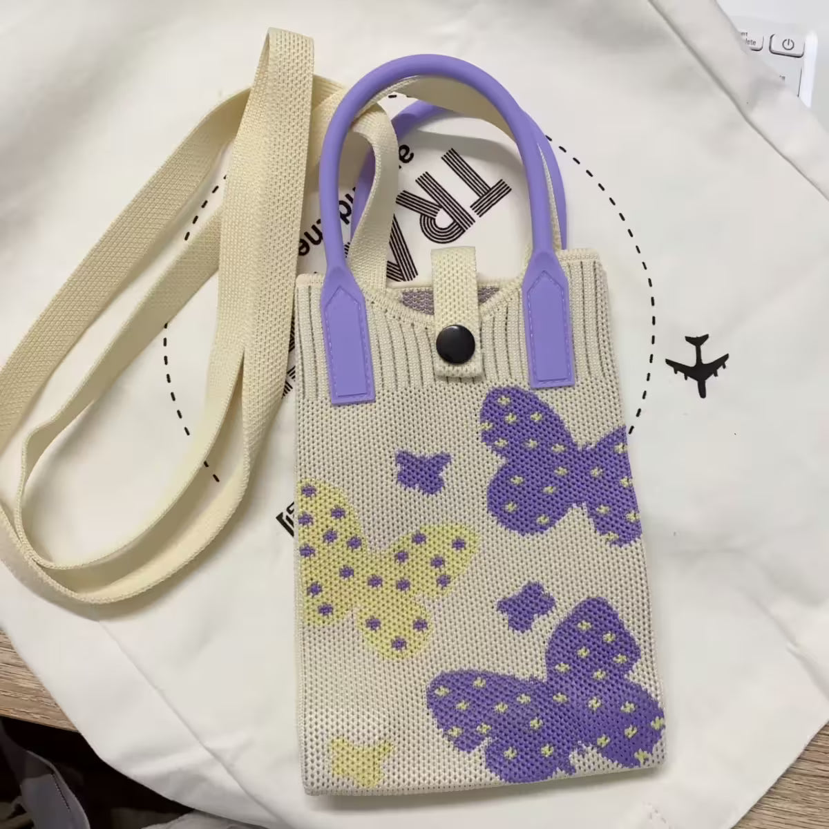 Knitted Phone Crossbody Bag for Women with Shoulder Strap & Snap Closure