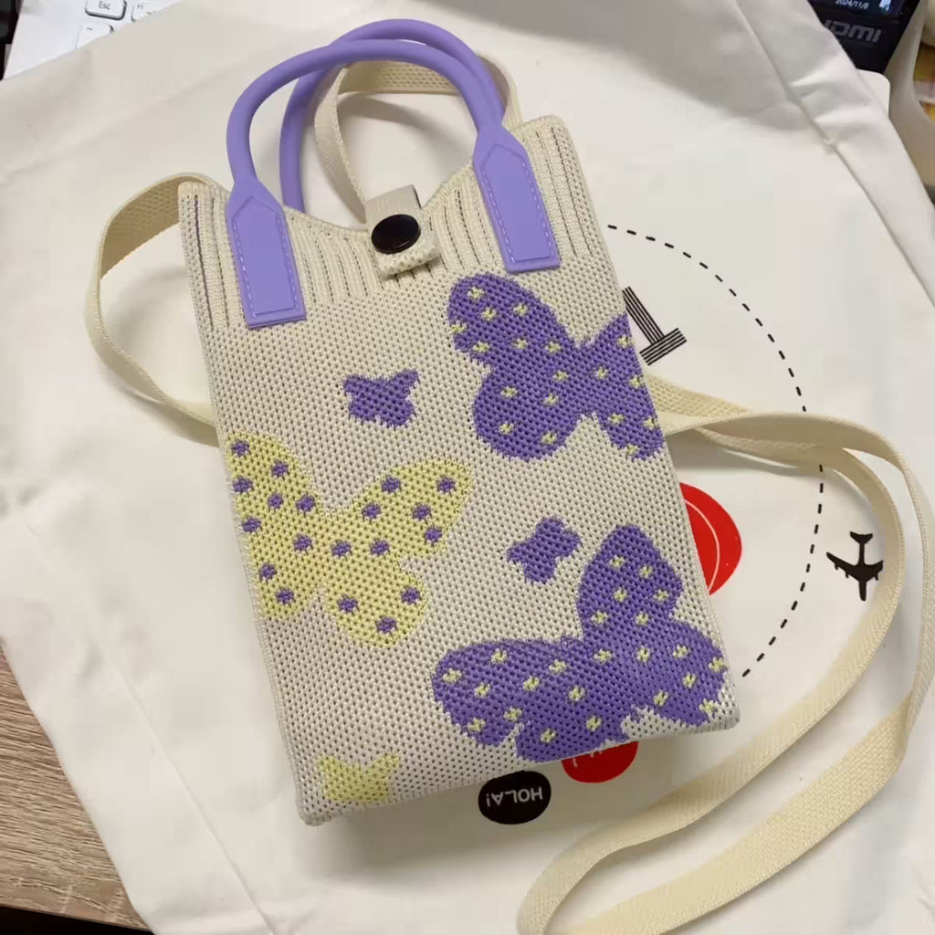 Knitted Phone Crossbody Bag for Women with Shoulder Strap & Snap Closure