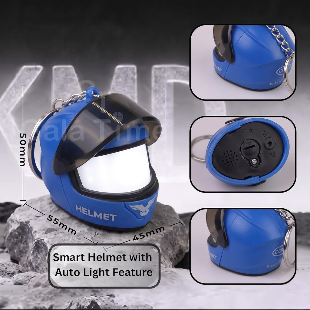 CloudCherry Mini Motorcycle Helmet Keychain with Auto Light & Sound Effect (Blue)