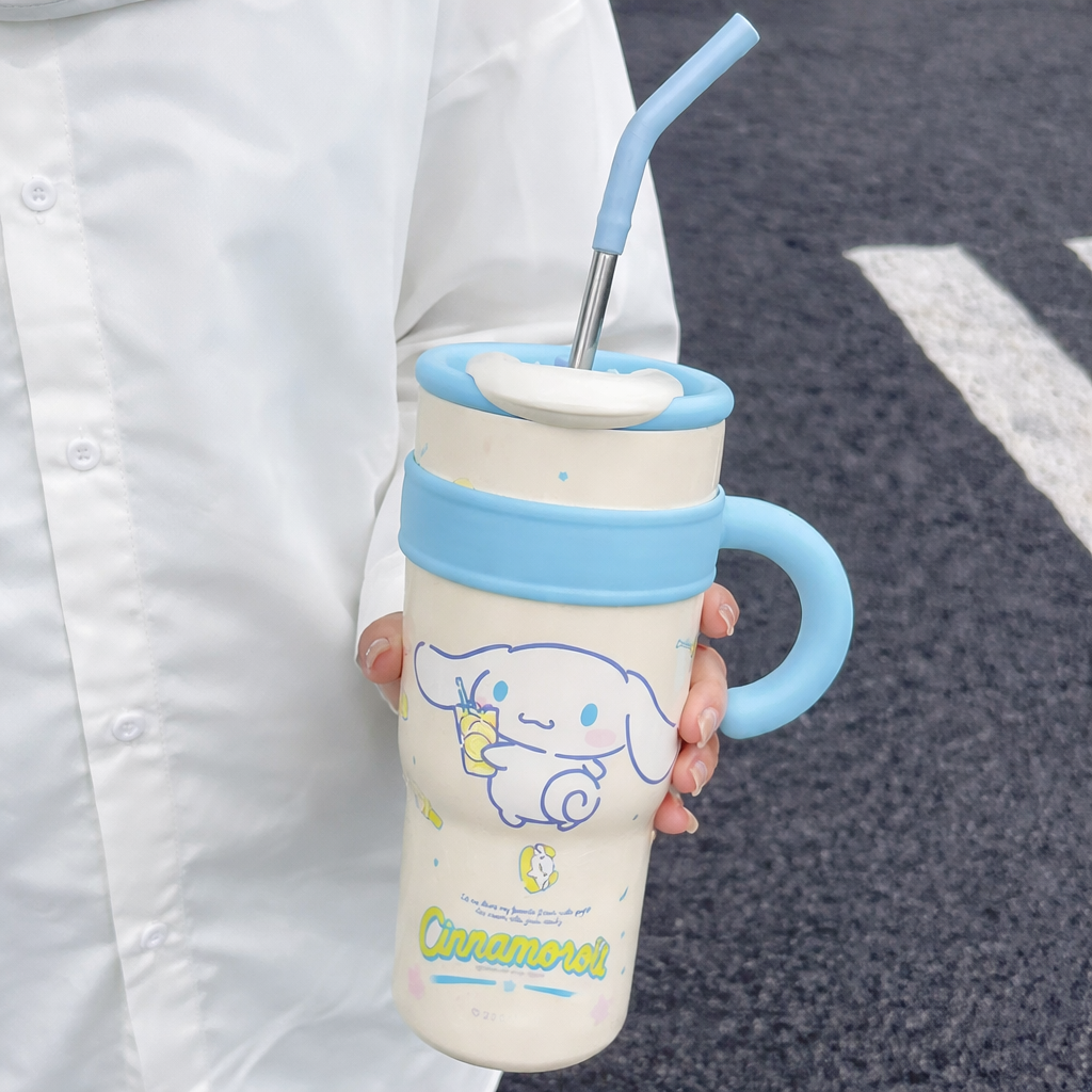 Hello Kitty 1200ML Kawaii Handle Tumbler with Straw – Leakproof Travel Cup for Girls & Women