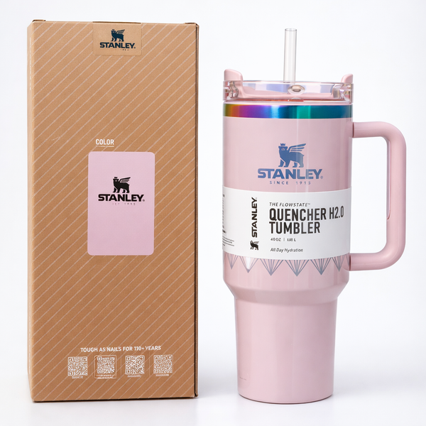 Stanley Quencher H2.0 40oz Insulated Tumbler with Handle Straw | FlowState Stainless Steel Vacuum Travel Mug | Leakproof Reusable Cup | Pink