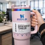 Stanley Quencher H2.0 40oz Insulated Tumbler with Handle Straw | FlowState Stainless Steel Vacuum Travel Mug | Leakproof Reusable Cup | Pink