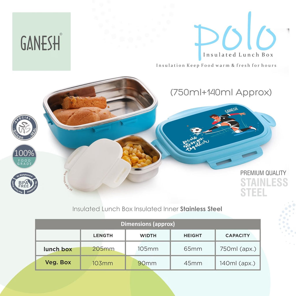 Stainless Steel Insulated Lunch Box, 750 ml + 140 ml, 2 Container Tiffin Box for Kids, School &amp; Office
