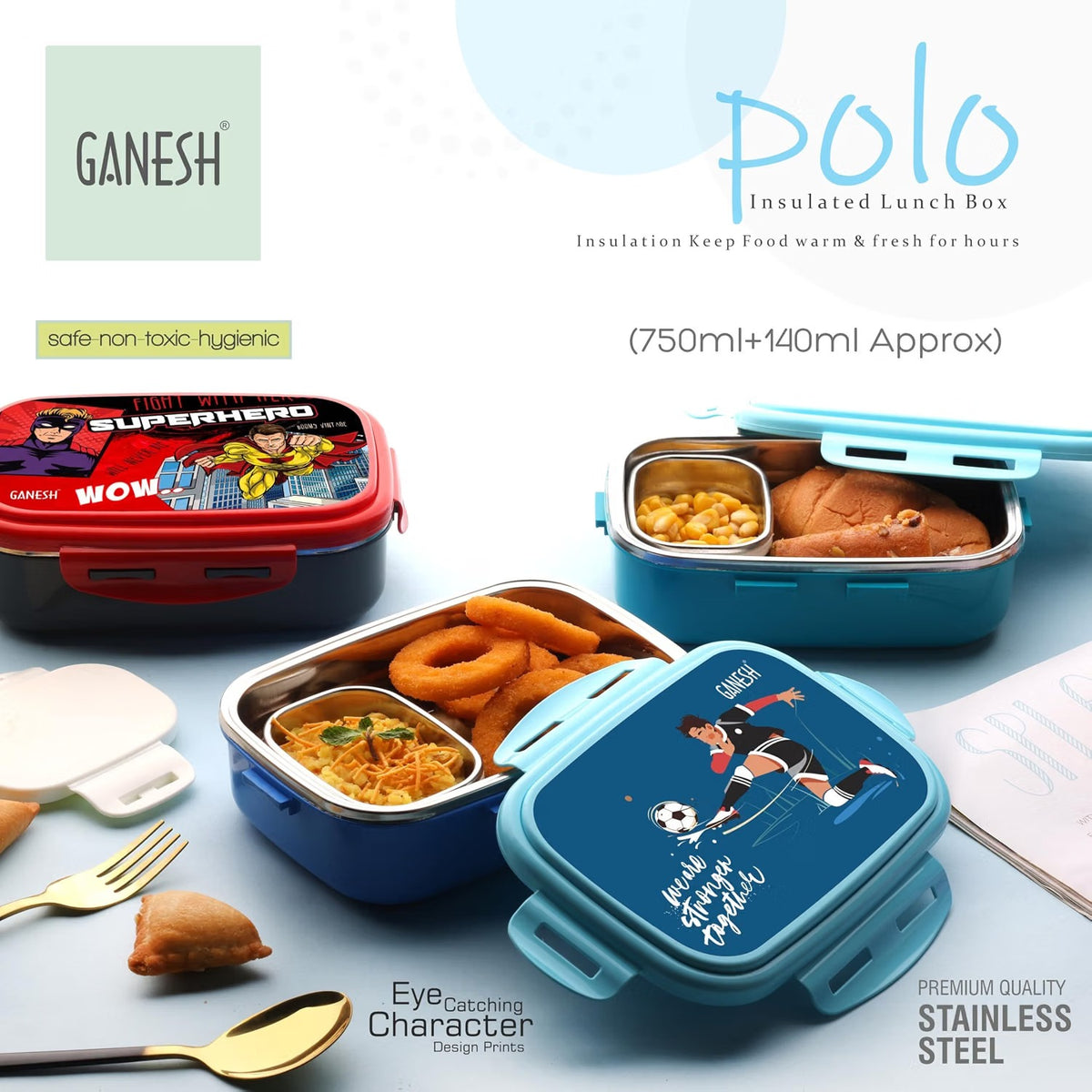 Stainless Steel Insulated Lunch Box, 750 ml + 140 ml, 2 Container Tiffin Box for Kids, School &amp; Office