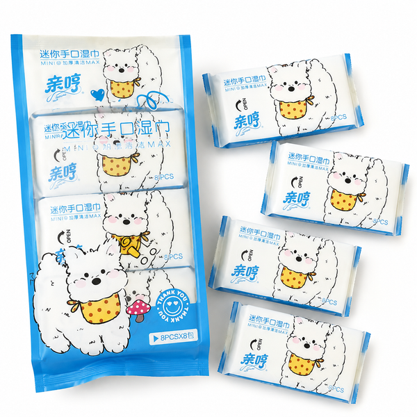 Cute Cartoon Pocket Wet Wipes Pack, Soft Portable Cleaning Wipes for Hands & Face, Travel & Daily Use