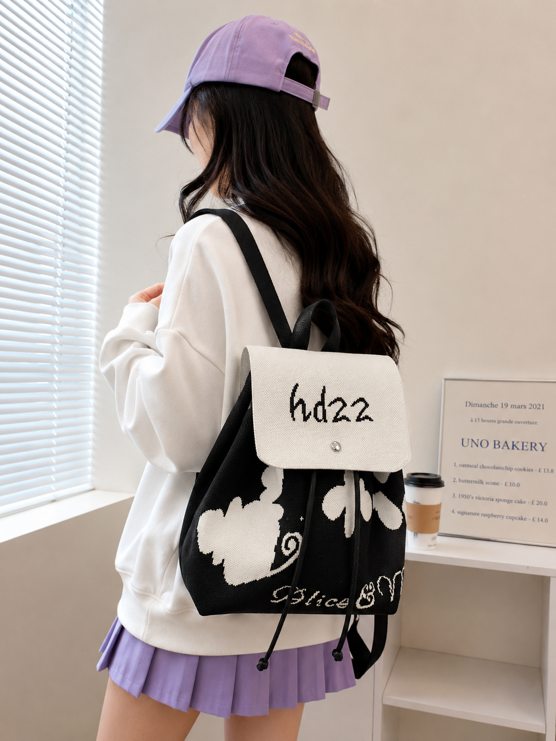Knitted Canvas Backpack for Women with Drawstring Closure &amp; Adjustable Straps