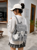 Knitted Canvas Backpack for Women with Drawstring Closure &amp; Adjustable Straps