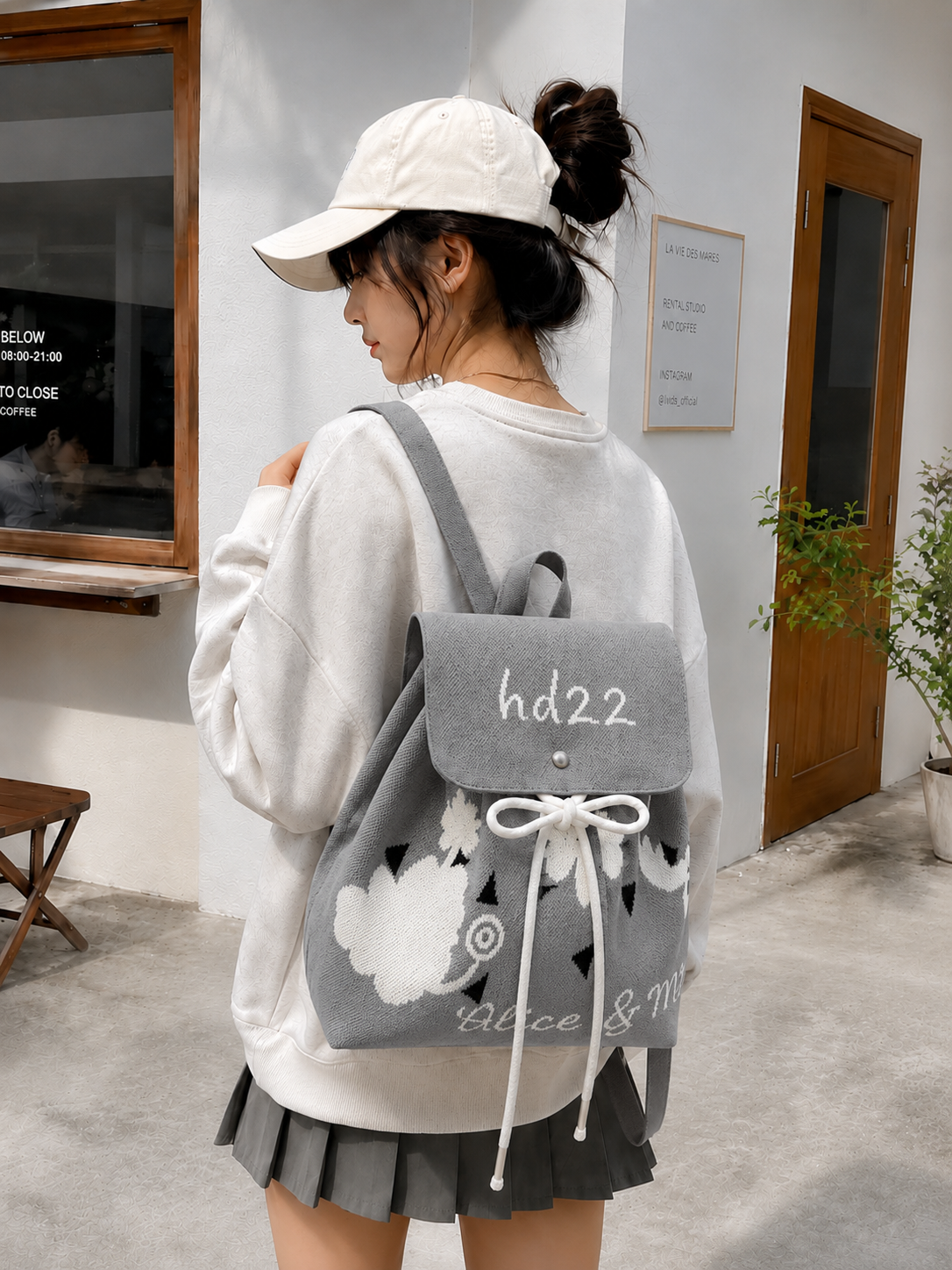 Knitted Canvas Backpack for Women with Drawstring Closure &amp; Adjustable Straps