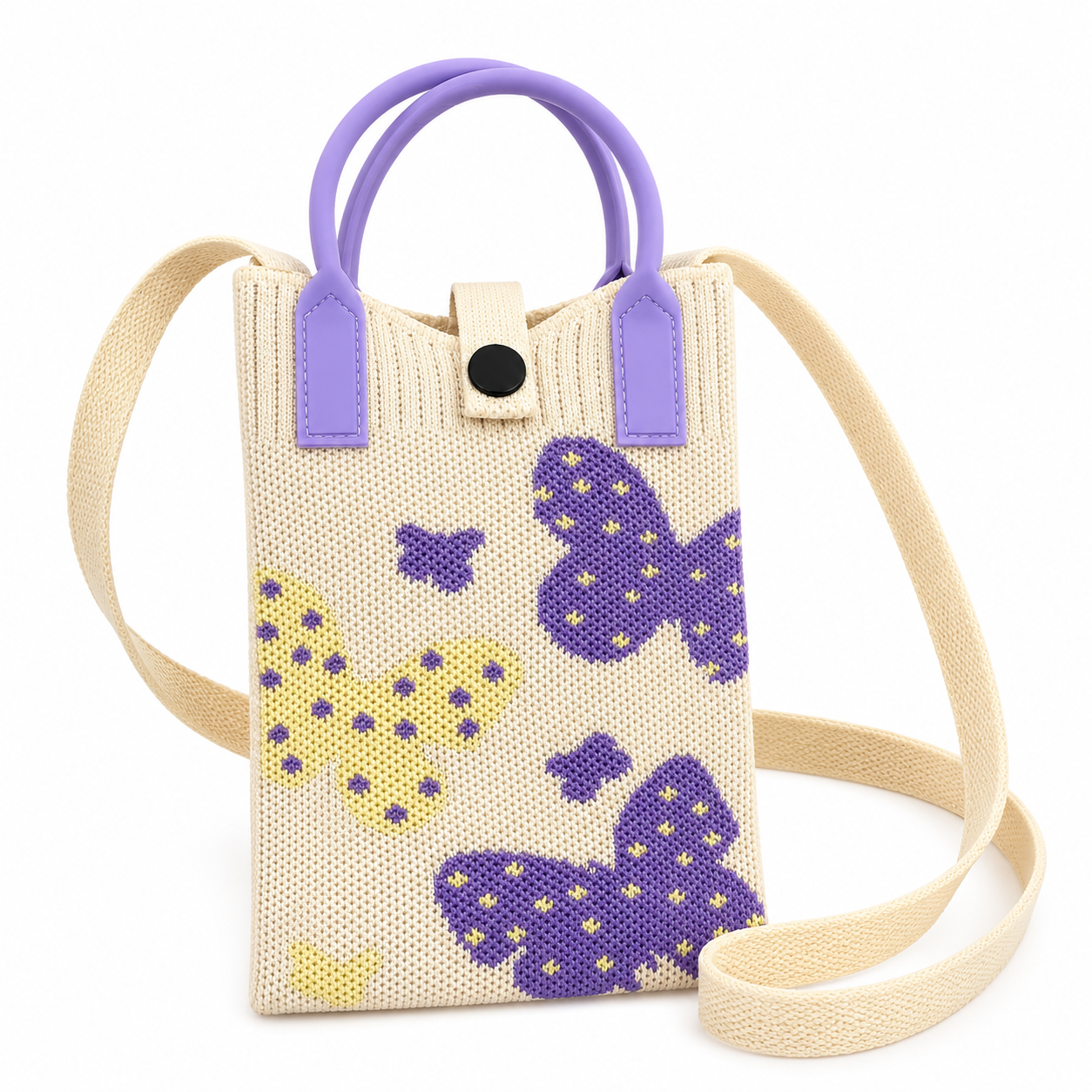 Knitted Phone Crossbody Bag for Women with Shoulder Strap & Snap Closure