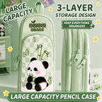Large Capacity 3-Layer Pencil Case – Cute Kitty, Panda & Astronaut Designs | Multi-Compartment Pencil Pouch | Stationery Organizer for School & College